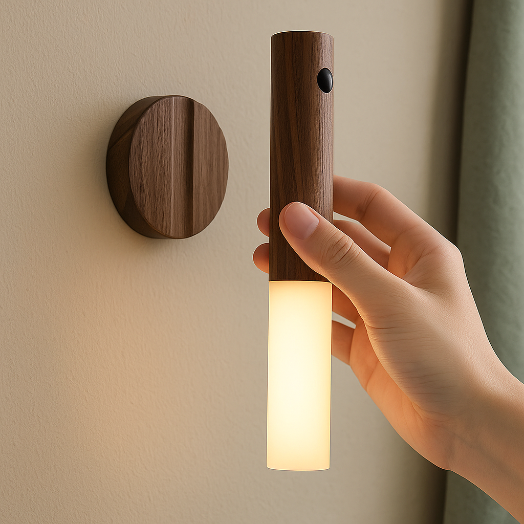 Magnetic Rechargeable Wall Light –  Oak & Walnut